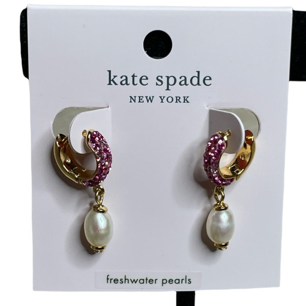 Kate Spade Freshwater Pearl Pave Power Huggies Earrings